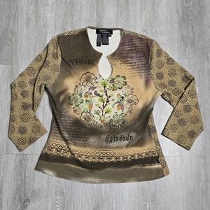 Vintage Y2K Items by Michelle Nicole Long Sleeve Top Boho Floral Script Print